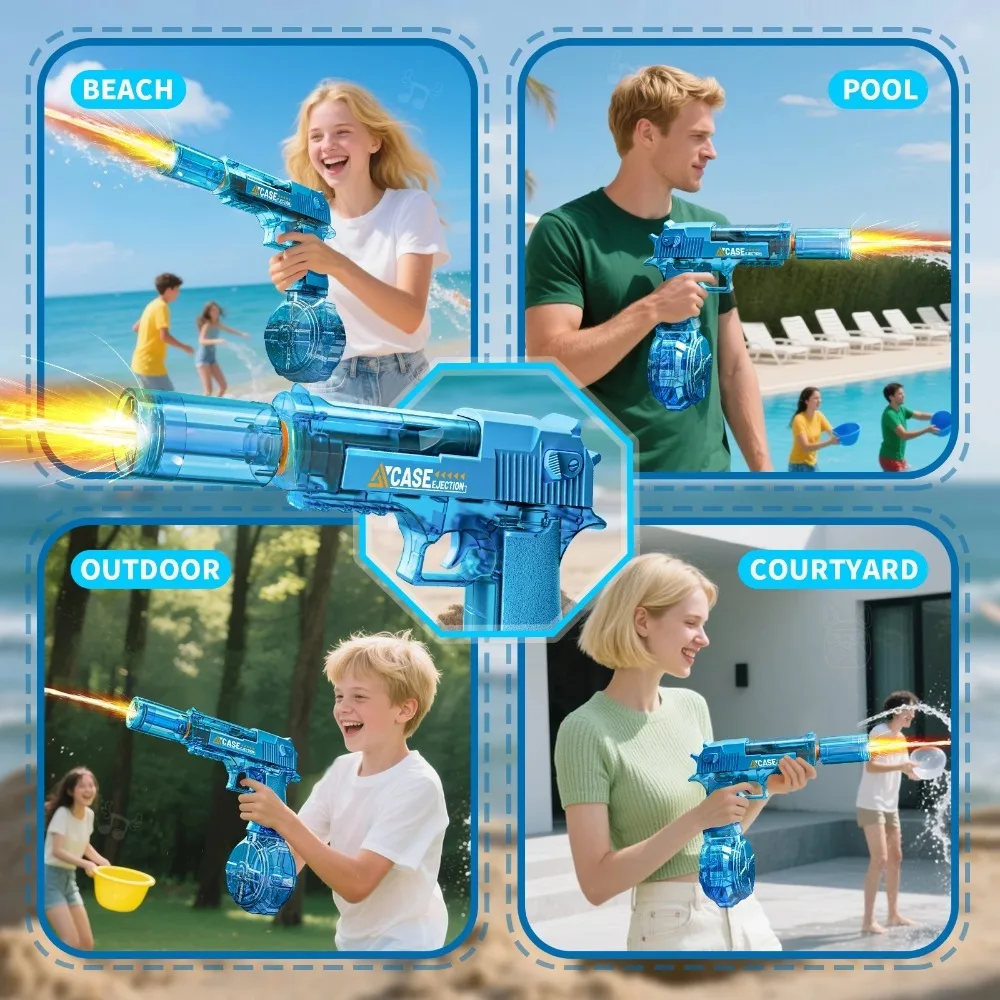 Nova pistola de água elétrica brinquedo tiro completo automático verão ao ar livre praia pistola água com luz para crianças meninos meninas adultos