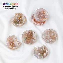 1PC Natural Stone Quartz Flower Sakura Agate Cat Round Crystal Bowl Reiki Healing Minerals Home Bowls Decor Ornament Crafts