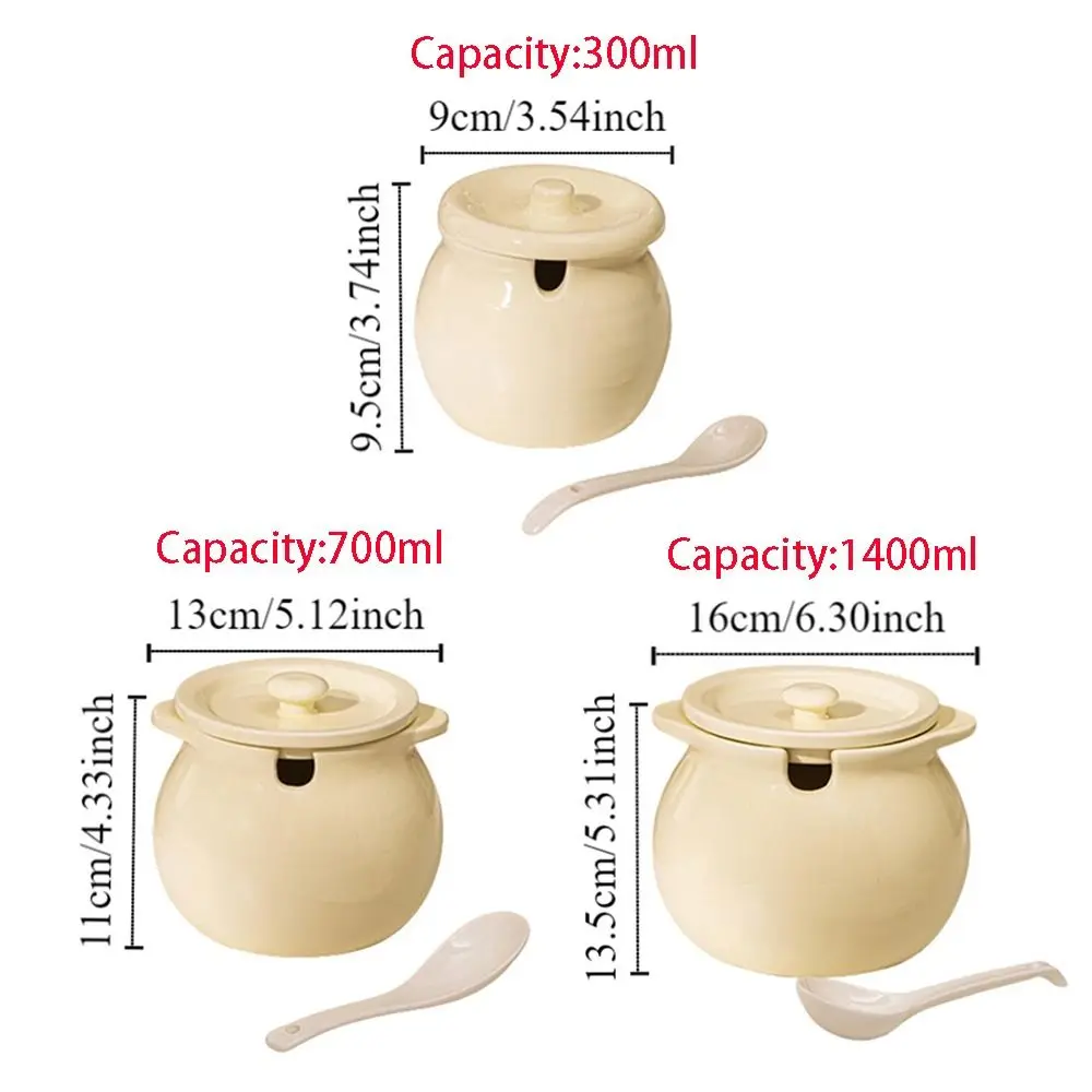 High Temperature Resistant Ceramic Lard Jar Large Capacity Dustproof Ceramic Seasoning Bottle Reusable with Lid Spoon