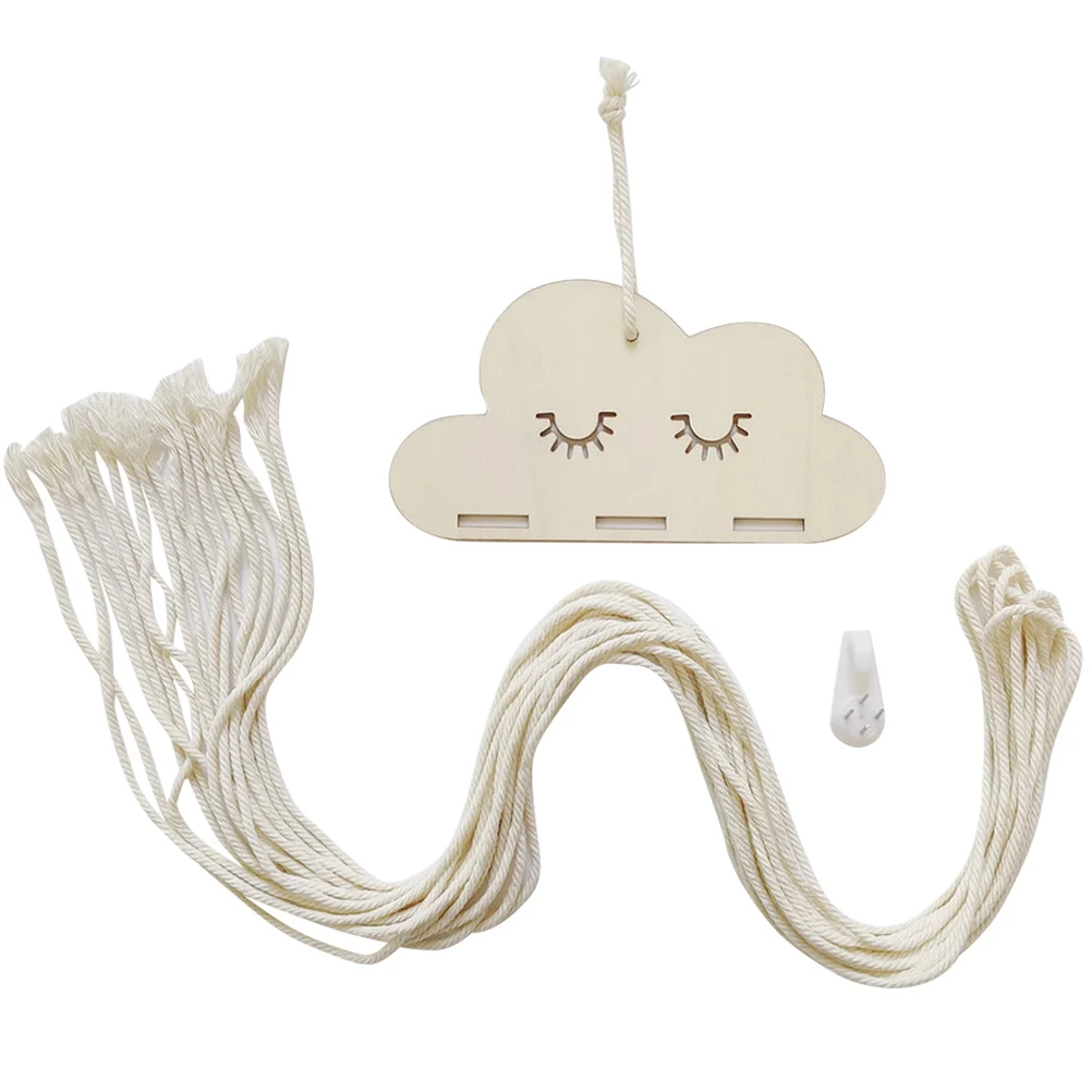 

Living Room Decor Hairpin Storage Rack Home Wooden Cloud Sign Decorate + Cotton Rope Party Decoration
