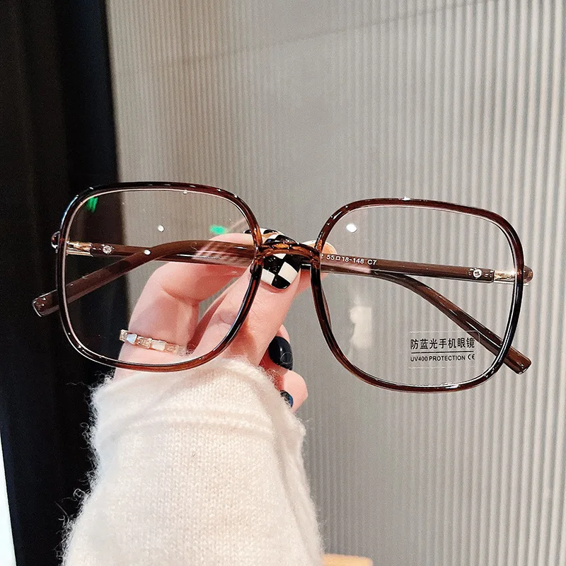 Korean Stylish Female Eyeglasses Big Size Square Shape Eyeglasses Frames for Men Blue Light Blocking Decorative Glasses