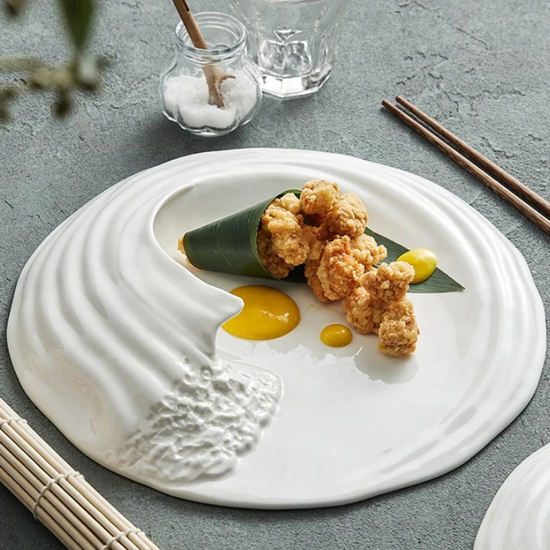 Hailang Stereoscopic Ceramic Tableware Special-Shaped Western Food Flat Plate High-Grade Cold Dishes Set In Hotel 12Inch White