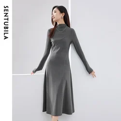 SENTUBILA Turtleneck Fitted Warm Knitted Dresses Women 2024 New In A Line Midi Long Sleeve Winter Dress Woman Clothing 134L53186