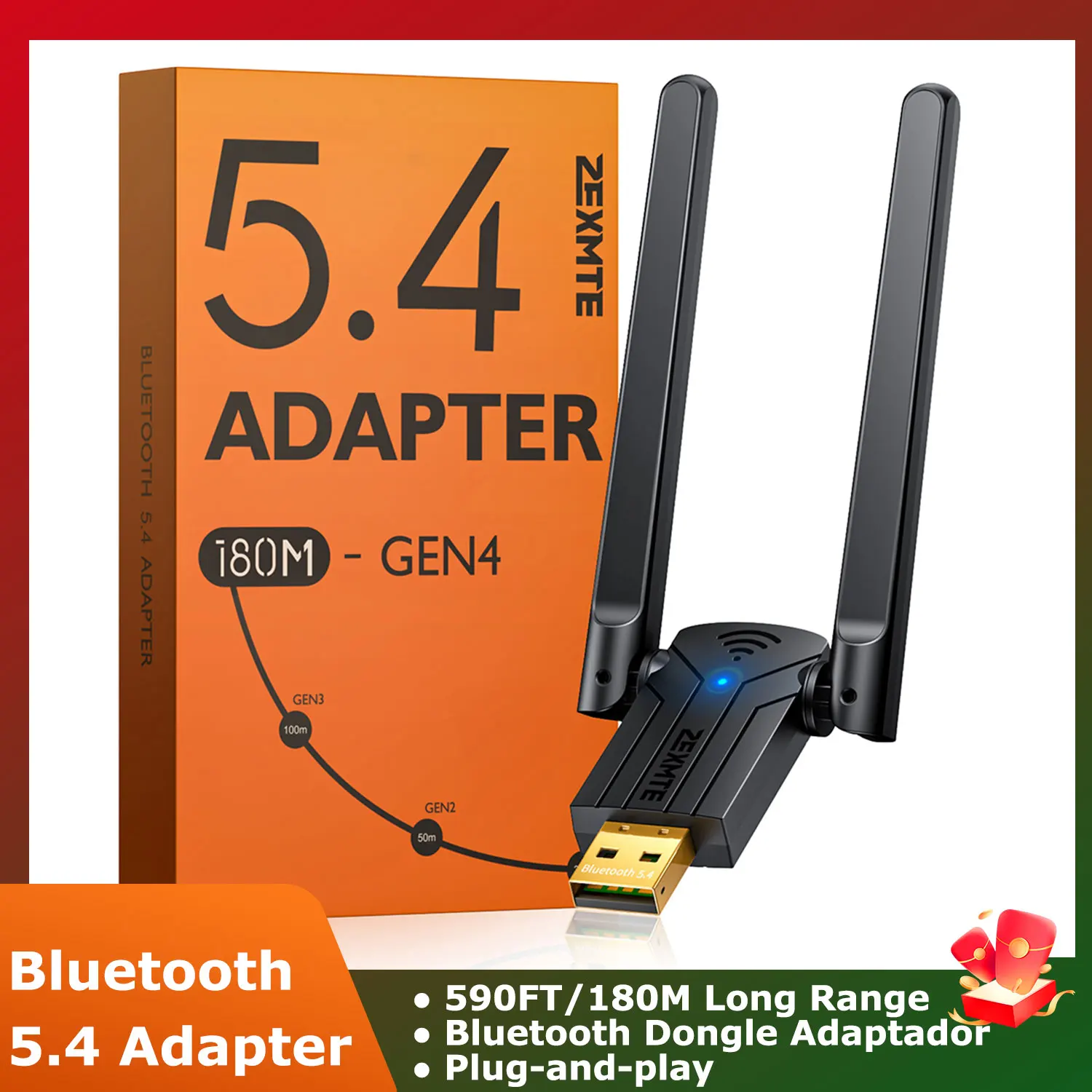 

USB Bluetooth Dongle Adaptador 180M Bluetooth 5.4 Adapter Free Driver for Windows 11/10/8.1 Mouse Keyboard Audio Receive