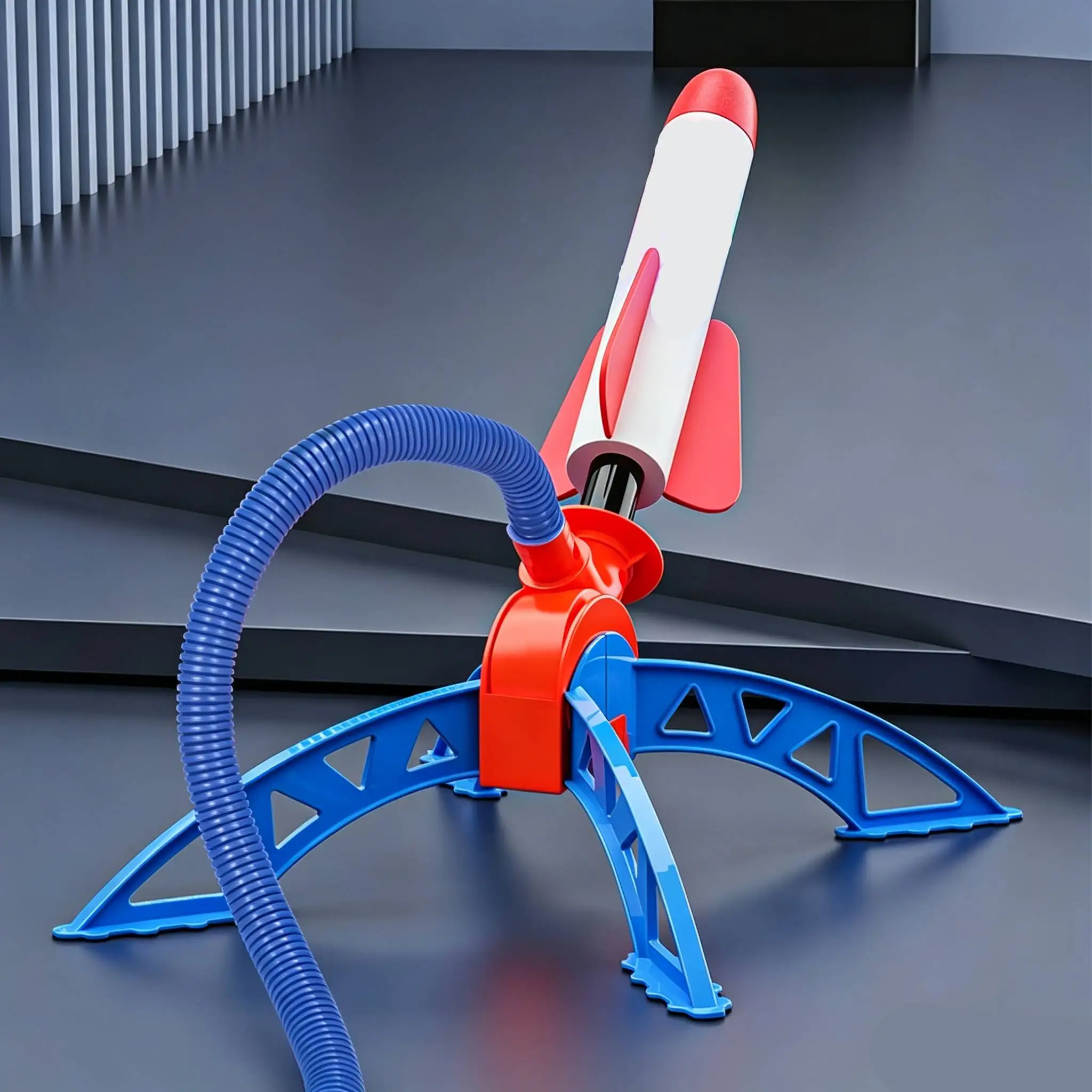 Outdoor rocket kit, equipped with 3 rocket launchers with lights, pneumatic jump launchers, and picnic hand components view 2