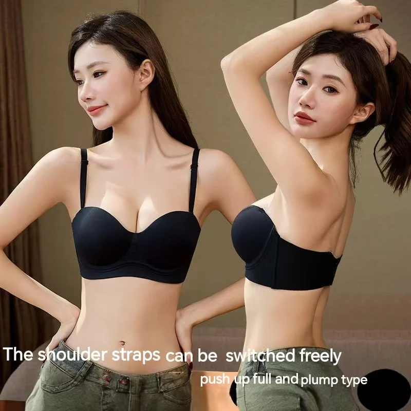 

2025 сексуальный бесшовный бюстгальтер пуш-ап без осточек для женщин, маленькая грудь, сборный вид, больше, антипровисающее нижнее белье с глубоким V-образным вырезом