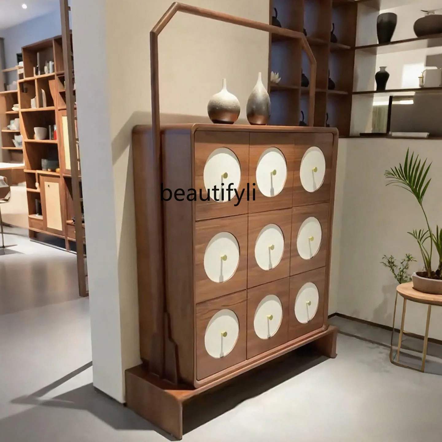 

New Chinese Style North American Black Walnut Nine-Drawer Solid Wood Living Room Storage Sideboard