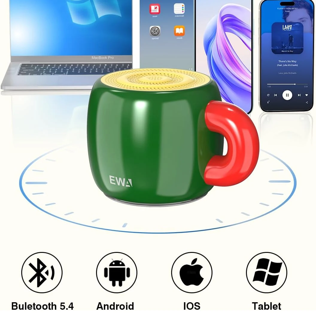 مكبر صوت EWA صغير لاسلكي يعمل بالبلوتوث 5.4 صوت جهير، مكبر صوت يومي مقاوم للماء، مكبر صوت معدني محمول مشغل MP3 700 مللي أمبير في الساعة صوت HiFi