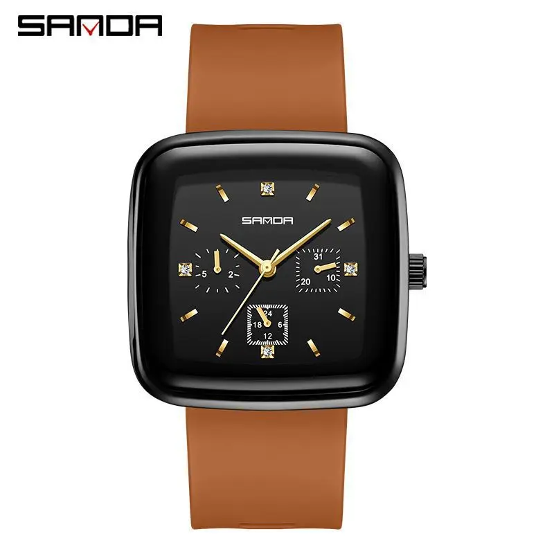 Free Shipping OUTLETSSanda New Square Six-Pin Men's and Women's Watch Fashion Silicone Creative Personality Quartz