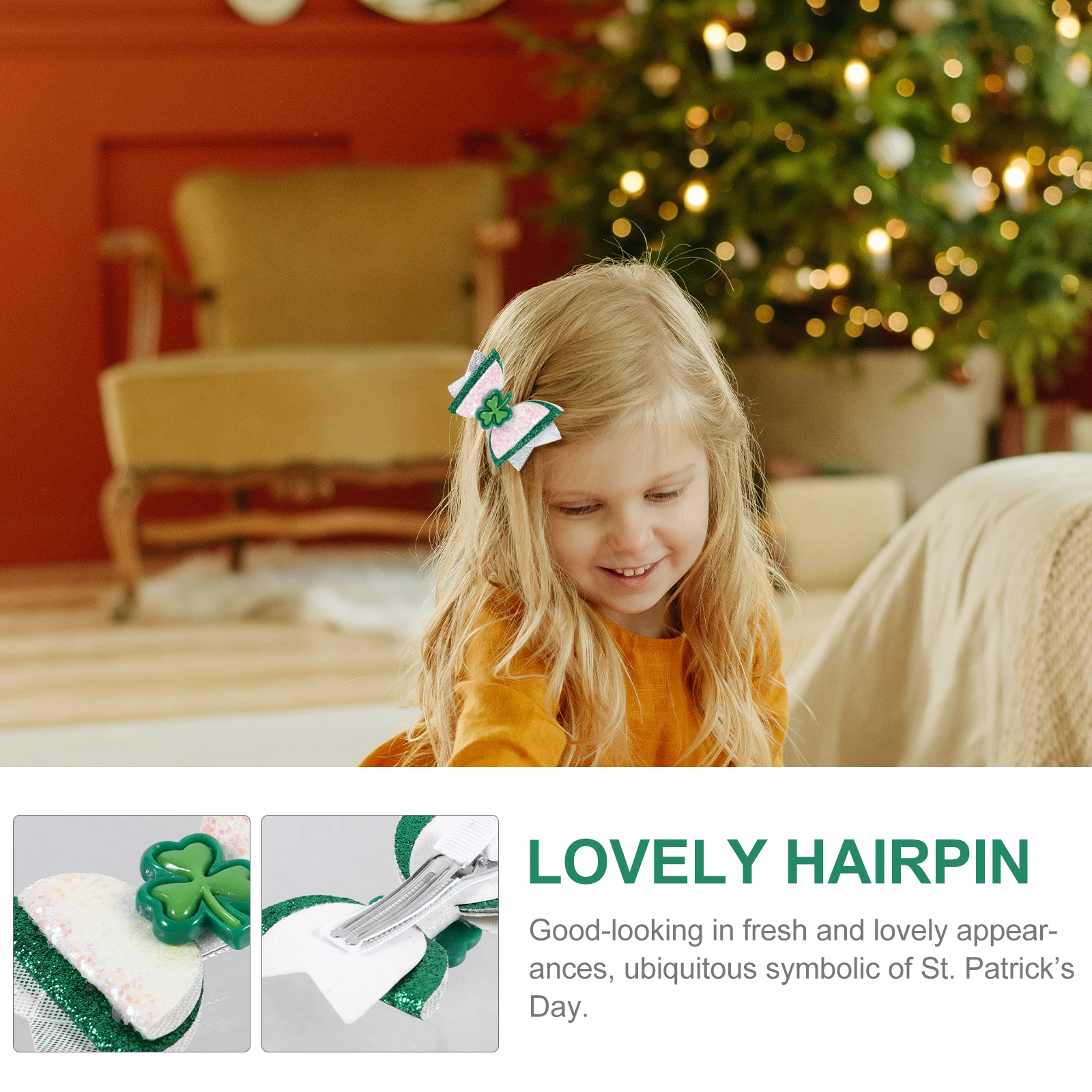 

3 шт., заколка для волос с бантом, заколки для волос в виде трилистника, детский головной убор с бантом, вечерние аксессуары для волос, детский головной убор на день Святого Патрика