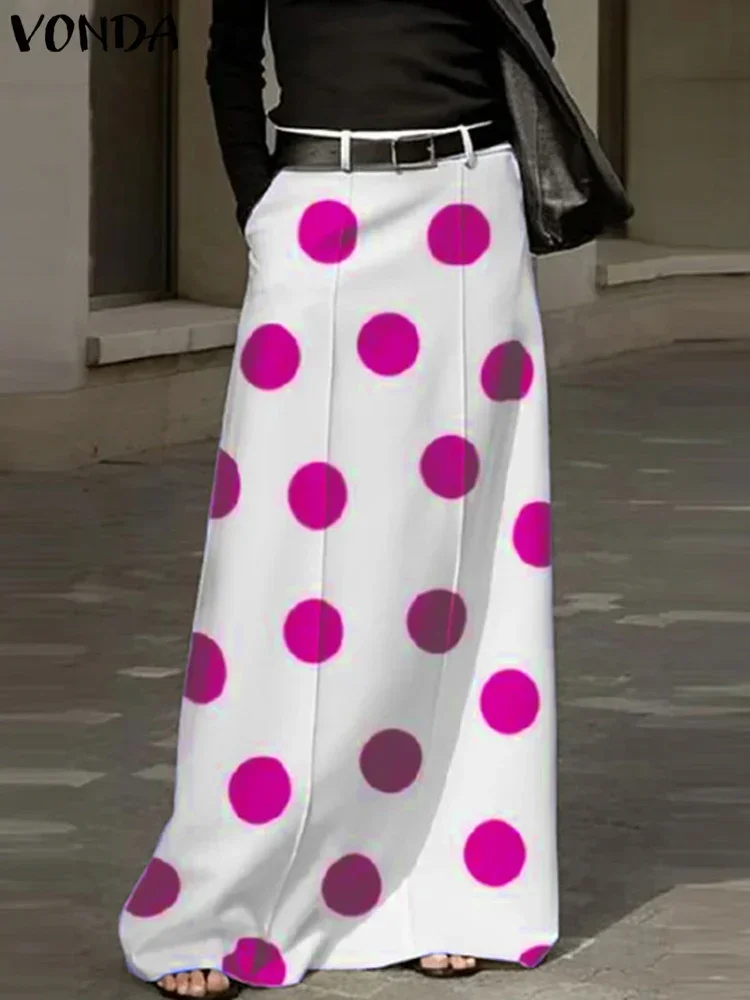 

Plus Size 5XL VONDA Women Bohemian Dot Point Maxi Skirts Printed Long Skirt Summer High Waist Casual Loose A-Line Beach Skirts