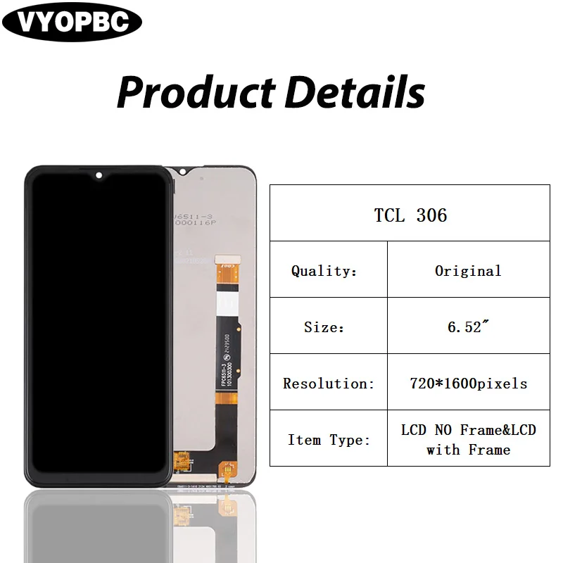 Original LCD Display For TCL 306 With Frame Panel Digitizer Assembly Repair Replacement Parts X668 6102H Touch Screen