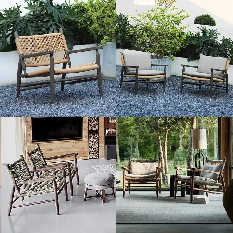 Teak Rattan Lounge Chair Waterproof Armchair for Hotel Resort