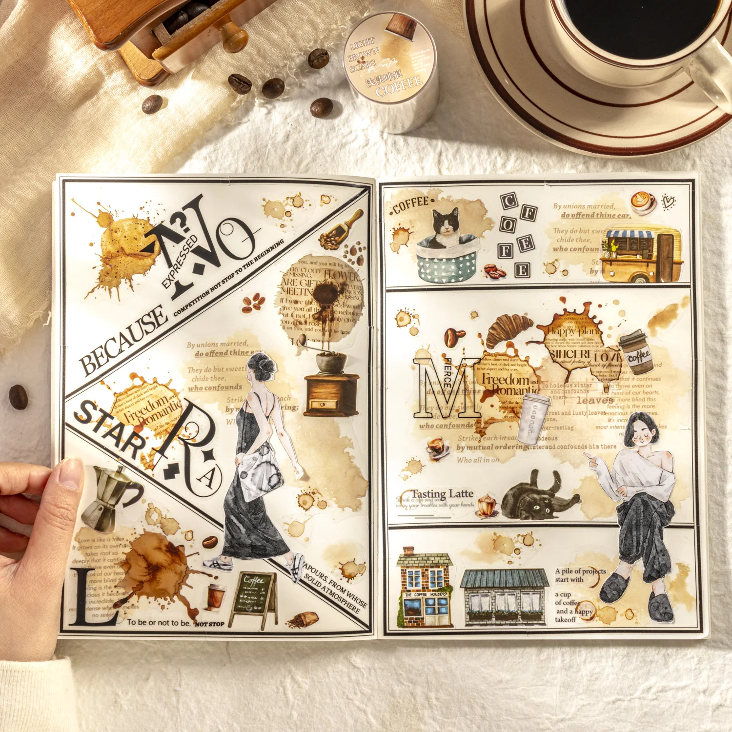 2m/Roll，Retro Scrapbook Stickers，Decorative Coffee Theme Suitable for DIY Rubbish Diary Album，Cutting Stickers，School Stationery image 4