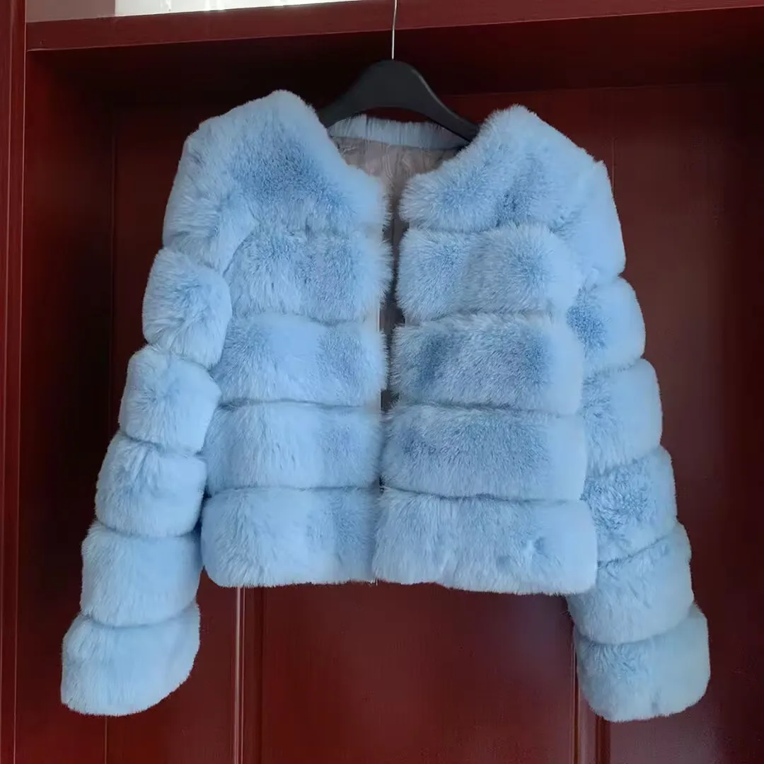 Women's Faux fur coat fashionable fluffy winter warm thick long sleeved faux fur jacket Hot selling ahd Stand up collar style