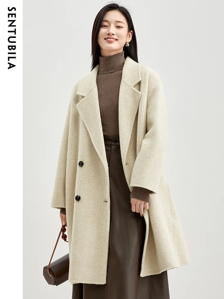 

SENTUBILA Wool Double Sided Woolen Coat for Women Autumn Winter 2024 Fashion Double Breasted Loose Warm Woolen Jacket W34O49954