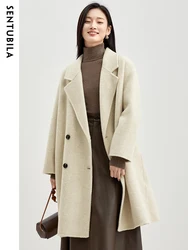 SENTUBILA Wool Double Sided Woolen Coat for Women Autumn Winter 2024 Fashion Double Breasted Loose Warm Woolen Jacket W34O49954