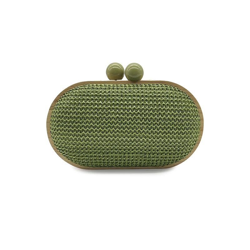 fashion Oval PP straw clutch bag for women wooden clip Handbags elegant weave summer beach bag trend shoulder crossbody bags