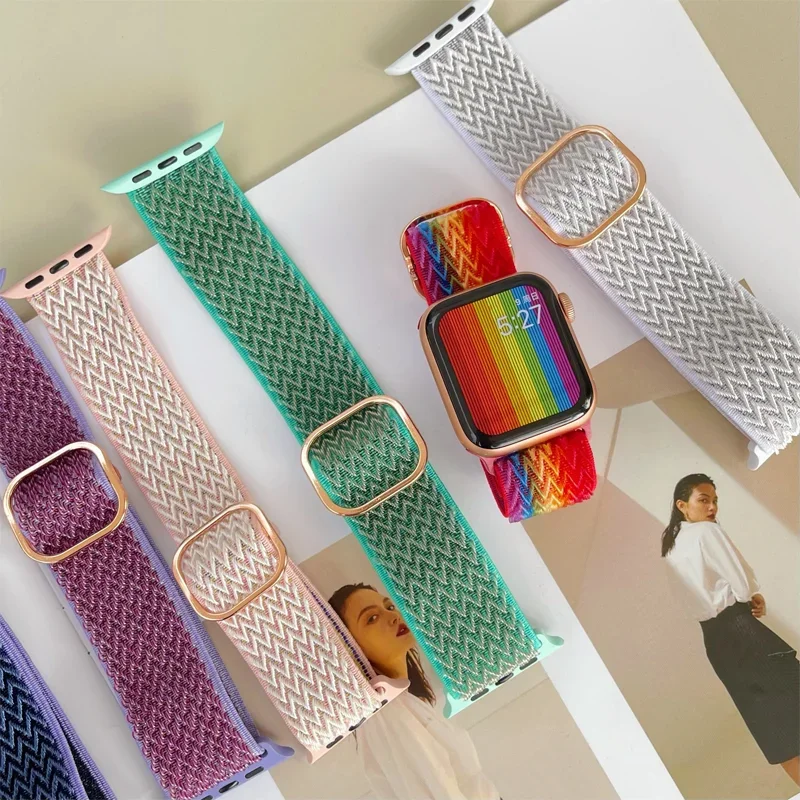 Nylon Straps for Apple Watch Band Ultra 2 49mm 41mm 45 mm 38/42 Bohemian Elastic Bracelet iWatch Series 9 8 7 6 5 4 3 Se 40/44mm