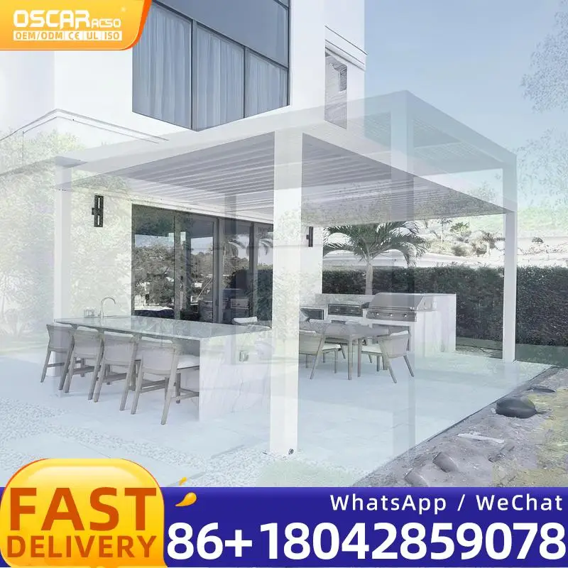 

Outdoor Aluminum Electric Waterproof Shutters Freestanding Pergola Gazebo for Balcony Garden Patio pergola