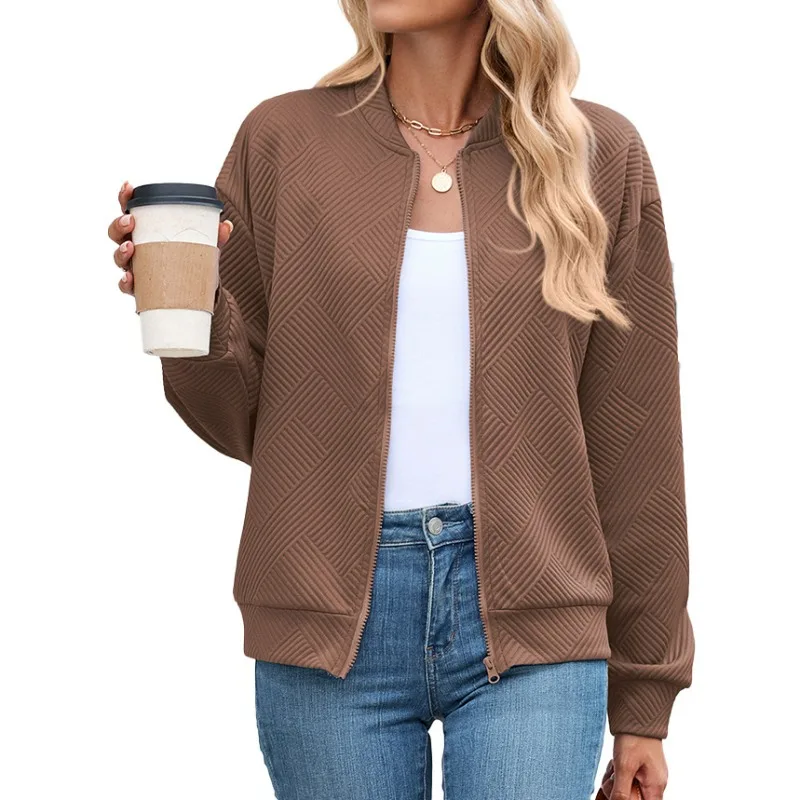 New Solid-color Round-neck Zipper Loose Long-sleeved Sweatshirt and Baseball Jacket for Cross-border Trade for Autumn and Winter