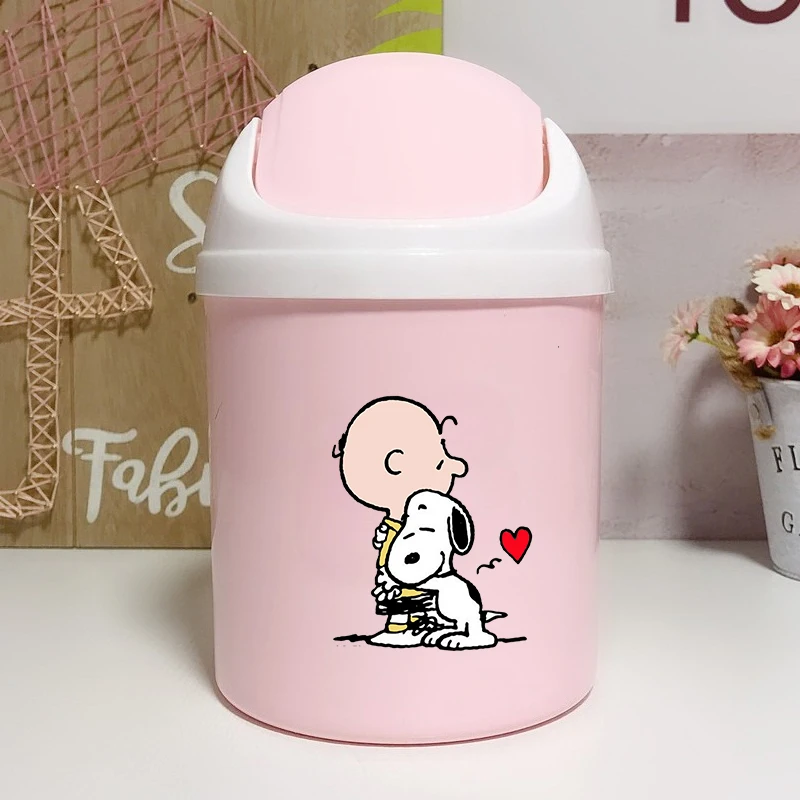 Snoopys Mini Desktop Bin Small Trash Can Tube Cartoon Anime Bedroom Trash Can Garbage Can Clean Workspace Storage Box Home Gift