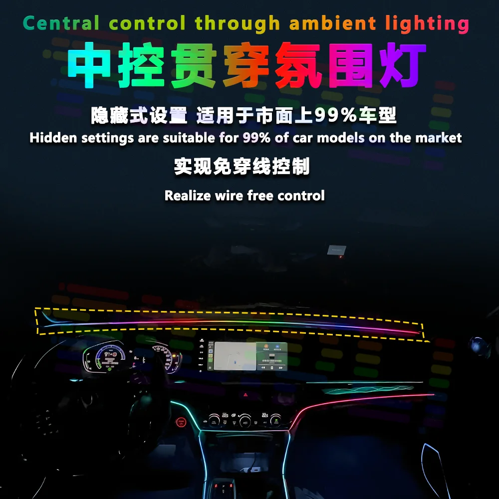 59in/150cm LED 자동차 주변 조명 앞 유리 대시 보드 64RGB 심포니 인테리어 아크릴 자동 분위기 램프 App/USB 제어