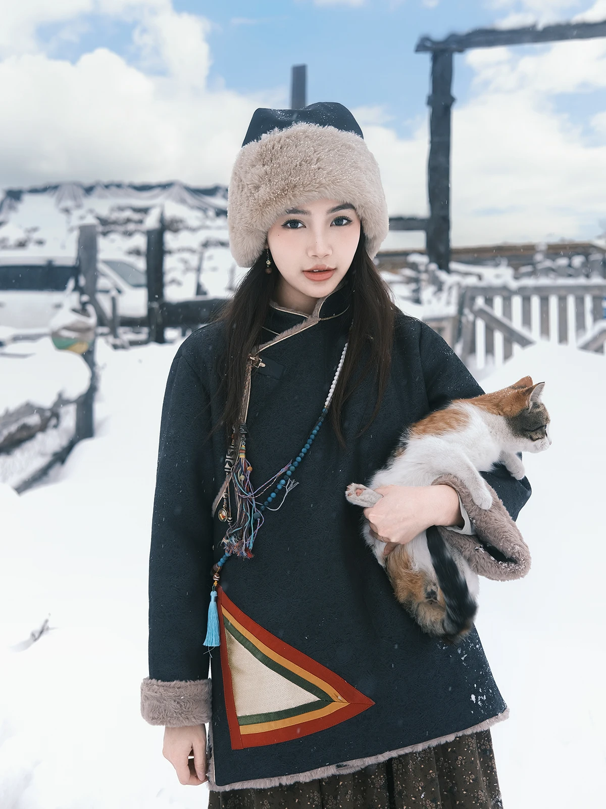 Retro Chinese Jacket Coat for Women Winter Fleece Lined Padded Warm Keeping