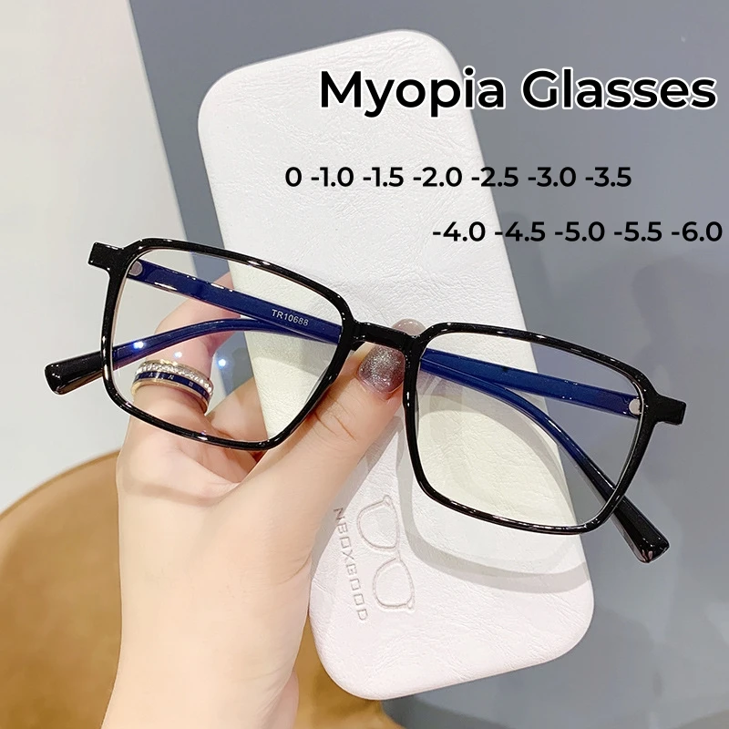 Anti Blue Light Women Men Myopia Minus Glasses Vintage TR Small Frame Finished Prescription Nearsighted Eyeglasses with Diopter