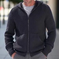 Lusso e alla moda autunno e inverno nuovo maglione lavorato a maglia da uomo con cerniera con cappuccio a maniche lunghe maglione lavorato a maglia cardigan