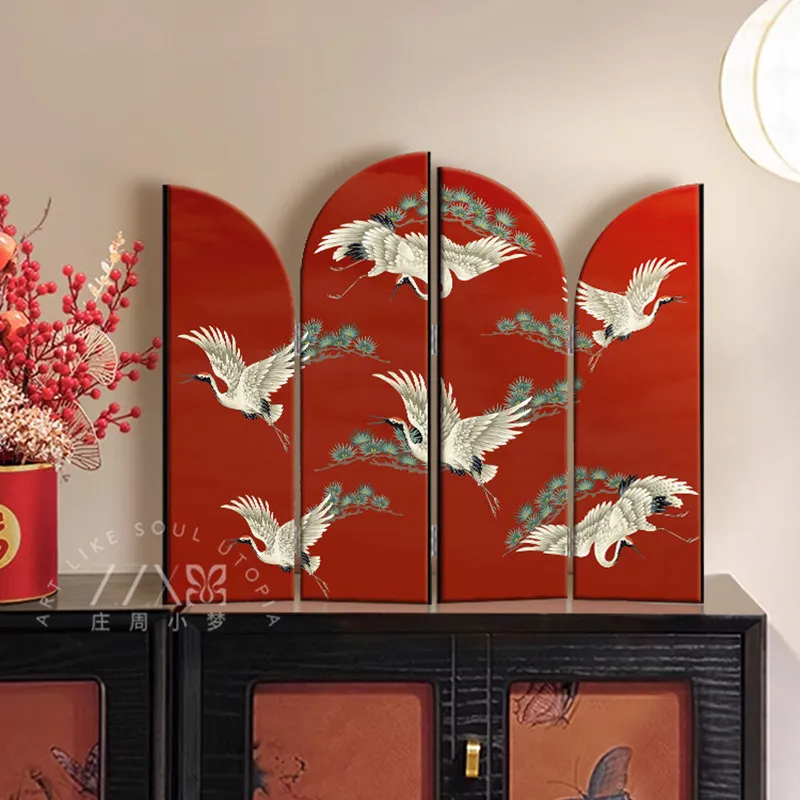 

Mid Century Modern Foldable Crane Screen New Chinese Tabletop Decor Artistic Living Room Ornament Entryway Cabinet Miniatures
