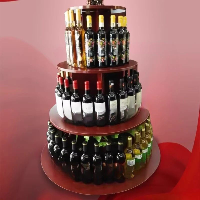 

Wooden shelves Round small snack shelves Supermarket Baijiu wine display cabinet