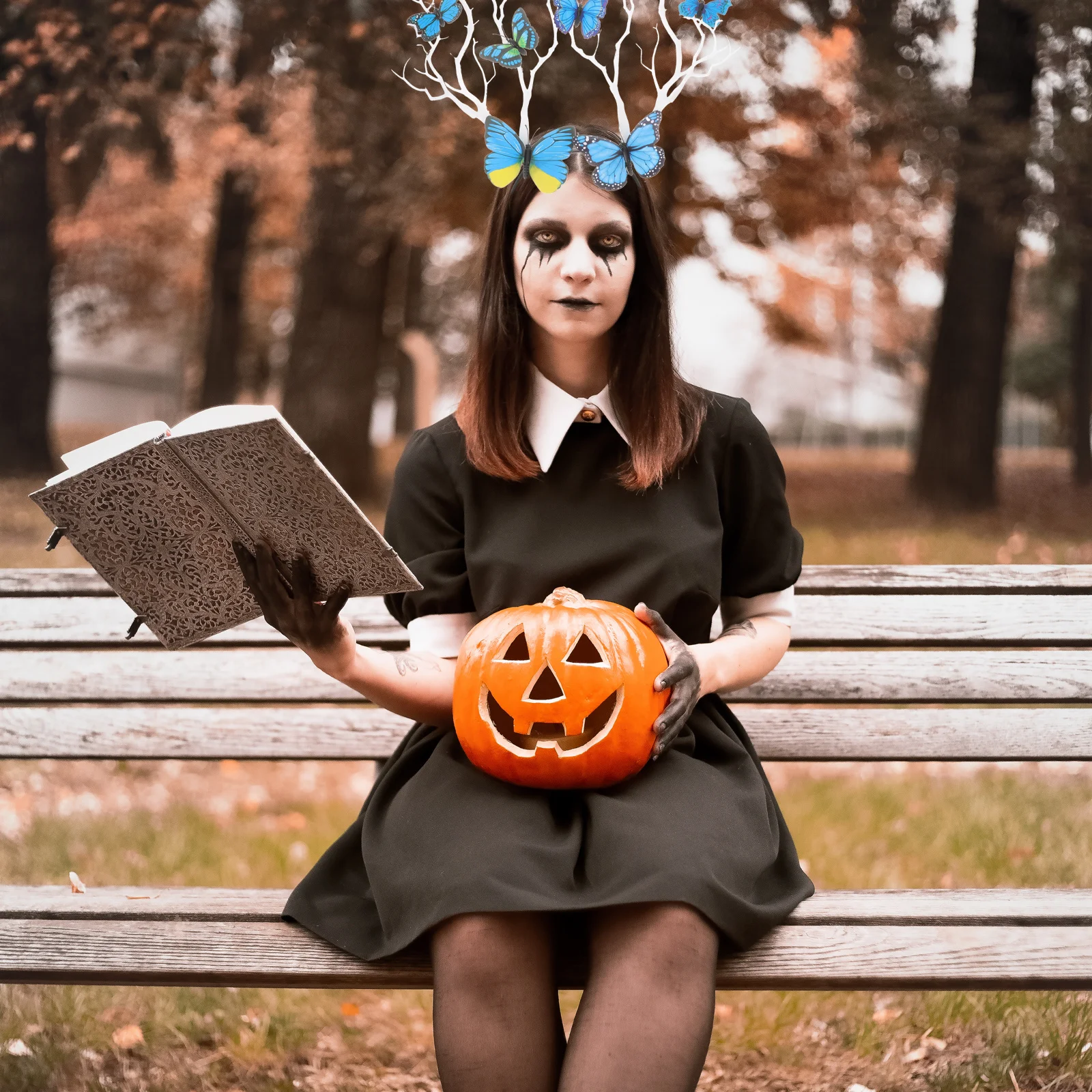 

Antler Butterflies Headband Fancy Halloween Hair Ornament for Themed Parties Masquerade Day of The Dead Festival Unique Party