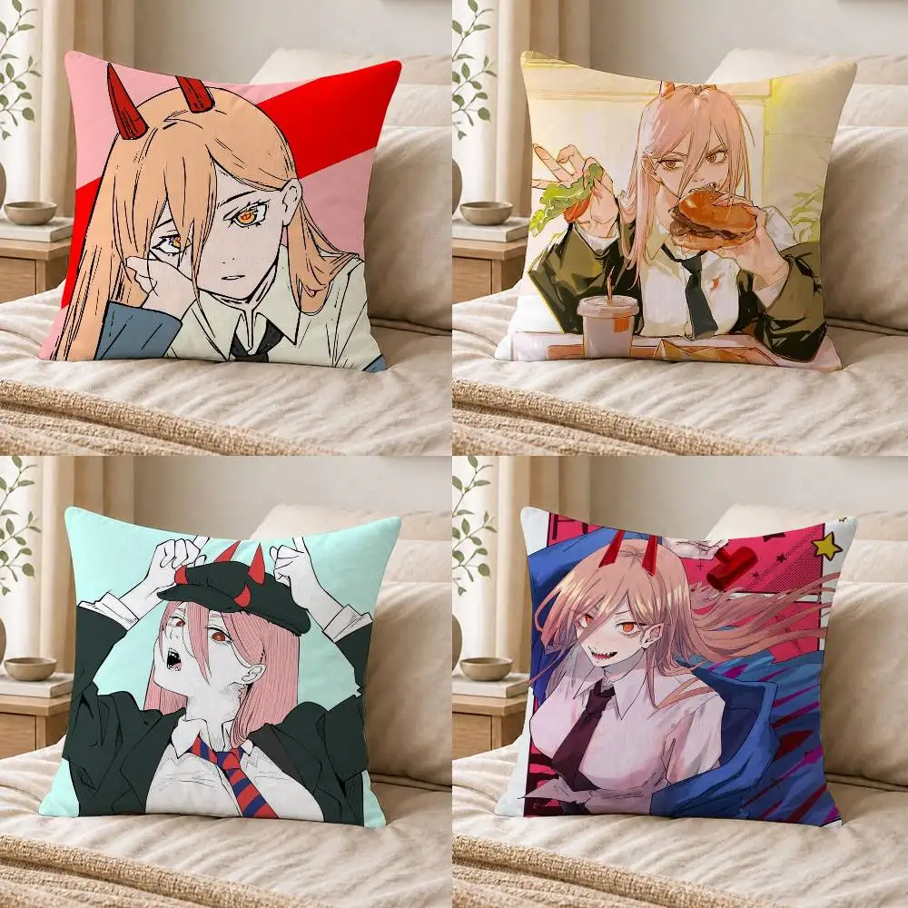 Chainsaw Man P-Power  Double-sided Printed Square Decorative Cushion Cover for Sofa Living Room Home Decor