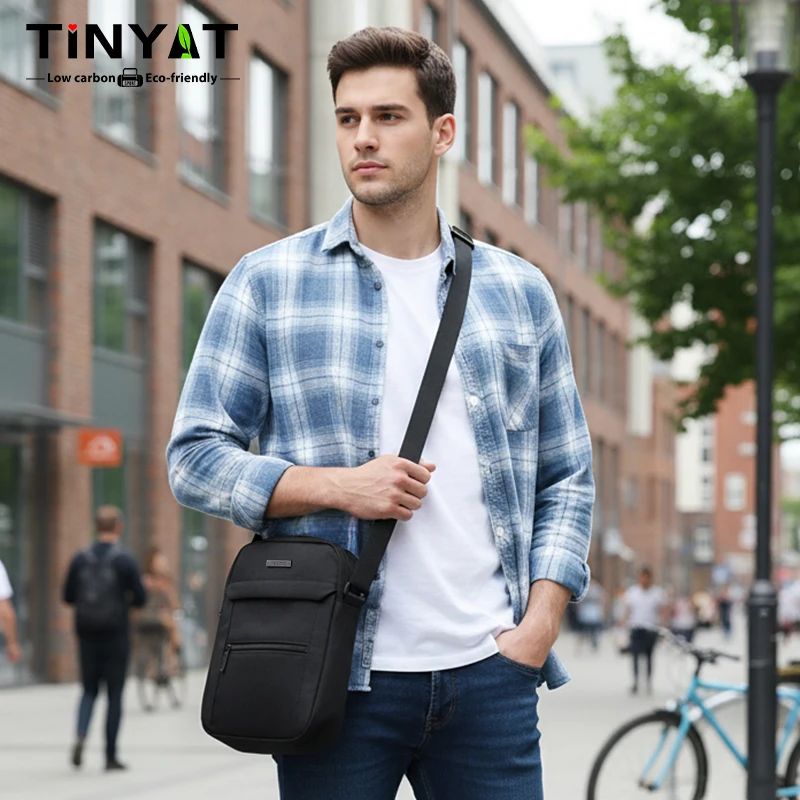 

TINYAT Multi Color Men's Crossbody Bag Multi Pocket Shoulder Bag Lightweight Polyester Travel Bag for Outdoor Trips Daily Use