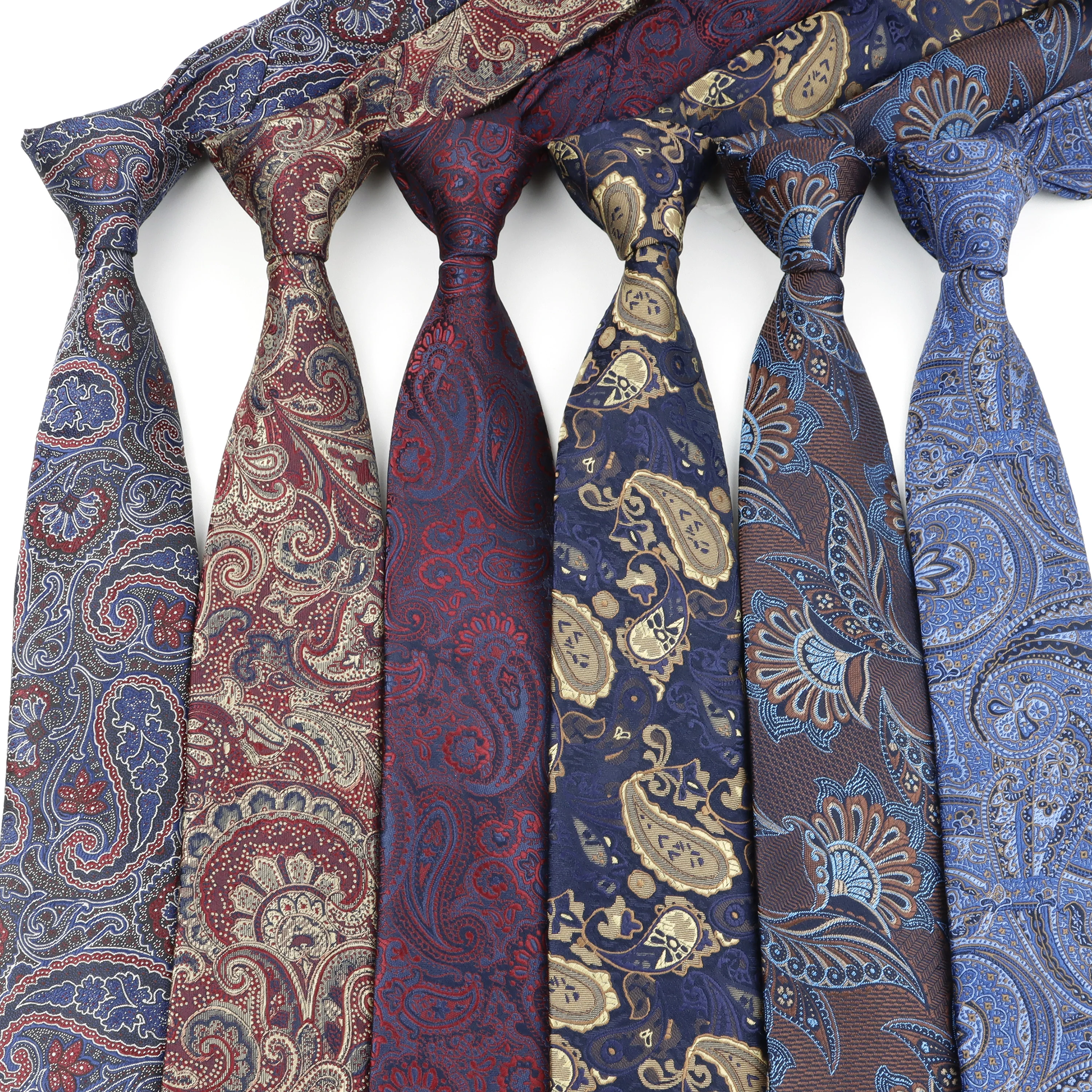 Neuheit Paisley Männer Krawatte Grau Braun Blau Dünne Dünne Krawatte Luxus Jacquard Hochzeit Party Business Dropshipping Krawatte Zubehör
