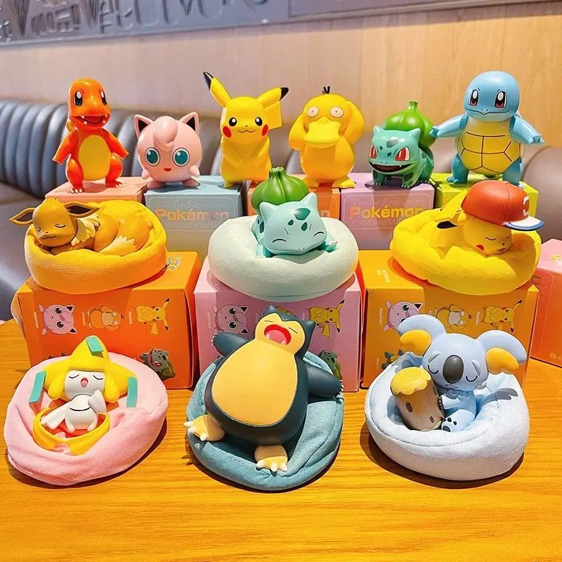 Kawaii 10 cm Pokémon Pikachu Slapen Positie Serie Blind Box Anime Snorlax Bulbasaur Kamer Decoratie Desktop Ornament Figuur