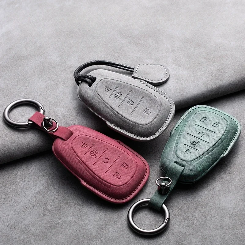 

Leather Car Key Case Protector Cover Remote Fob Holder Keychain For Chery Tiggo 8 Arrizo 5 7 Pro EQ7 5x 3x Tiggo 7 Gx Pro 2020