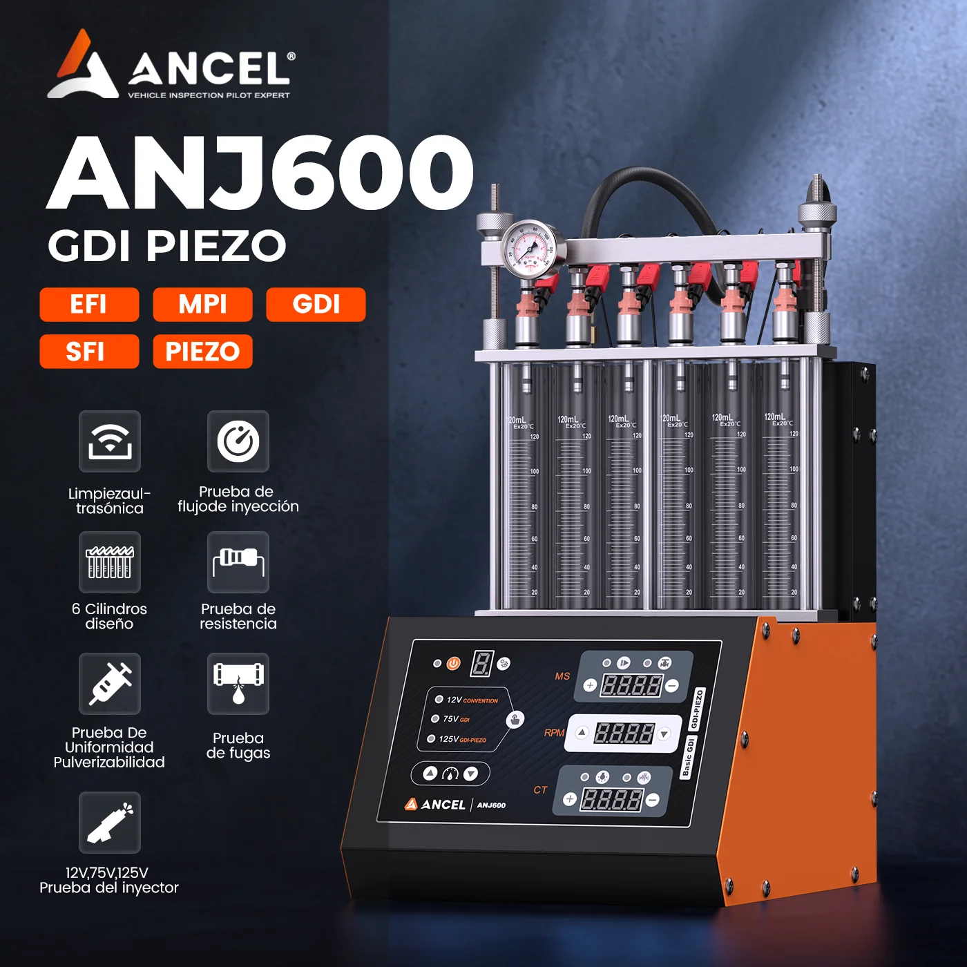 

6-Cylinder GDI Ultrasonic Fuel Injector Cleaner Tester ANCEL ANJ600 110/220V Car Motorcycle Ultrasonic Cleaning Auto Tools