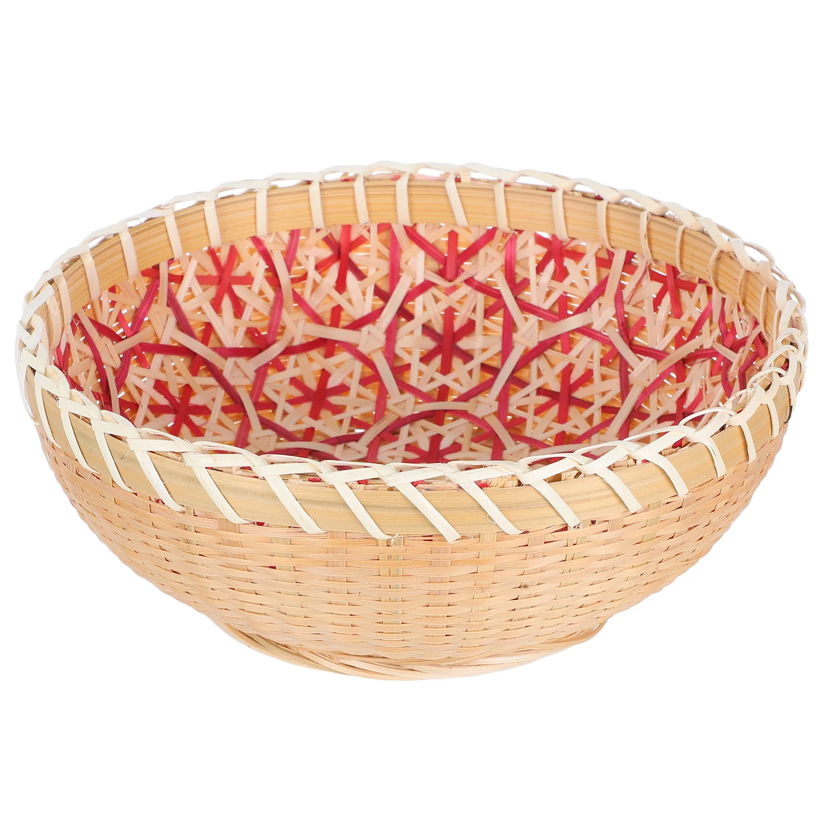 

Handwoven Bamboo Storage Basket Round Rattan Serving Tray Kitchen Fruits Vegetable Organizer Durable Home Decor