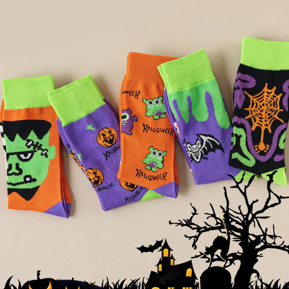 Funny Socks Street Mid-Calf Socks Fashion Breathable Cartoon Cute Hosiery Festival Dress Up Pumpkin Pattern Halloween Socks