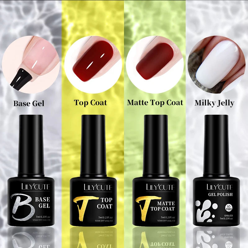 LILYCUTE 7ML vernis à ongles Gel couverture complète manucure sans lingette couche de finition couche de Base apprêt à tremper LED UV Gel vernis à ongles Gel