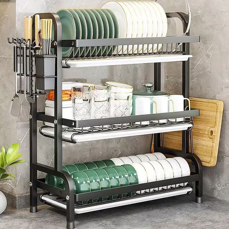 Multi-Tier Kitchen Storage Rack Baking Rack Steamer Rack Organizer for Pan Cup Holder Countertop Space Saver Black