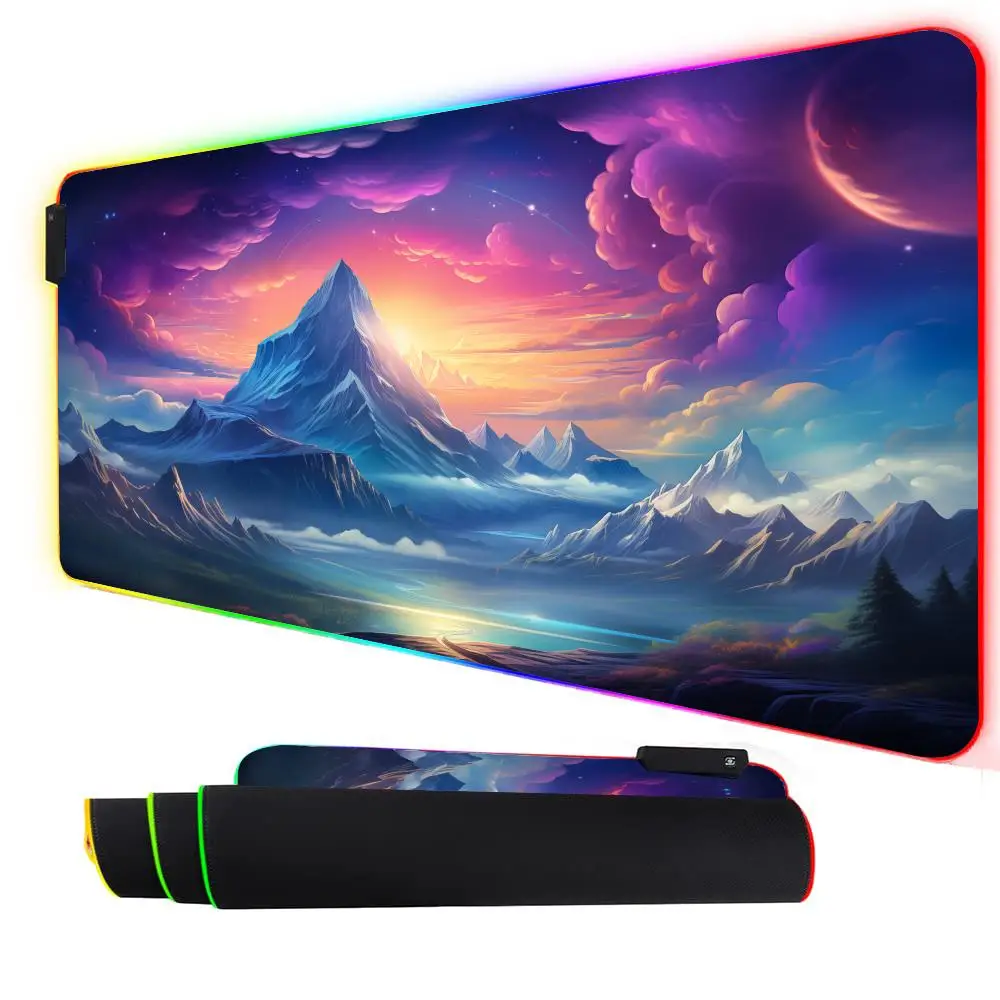 

RGB Mouse pad Snow Mountain Art Design gaming mat rubber anti-slip Desk Mat LED glow Gaming keypad mousepad gamer pc accessories