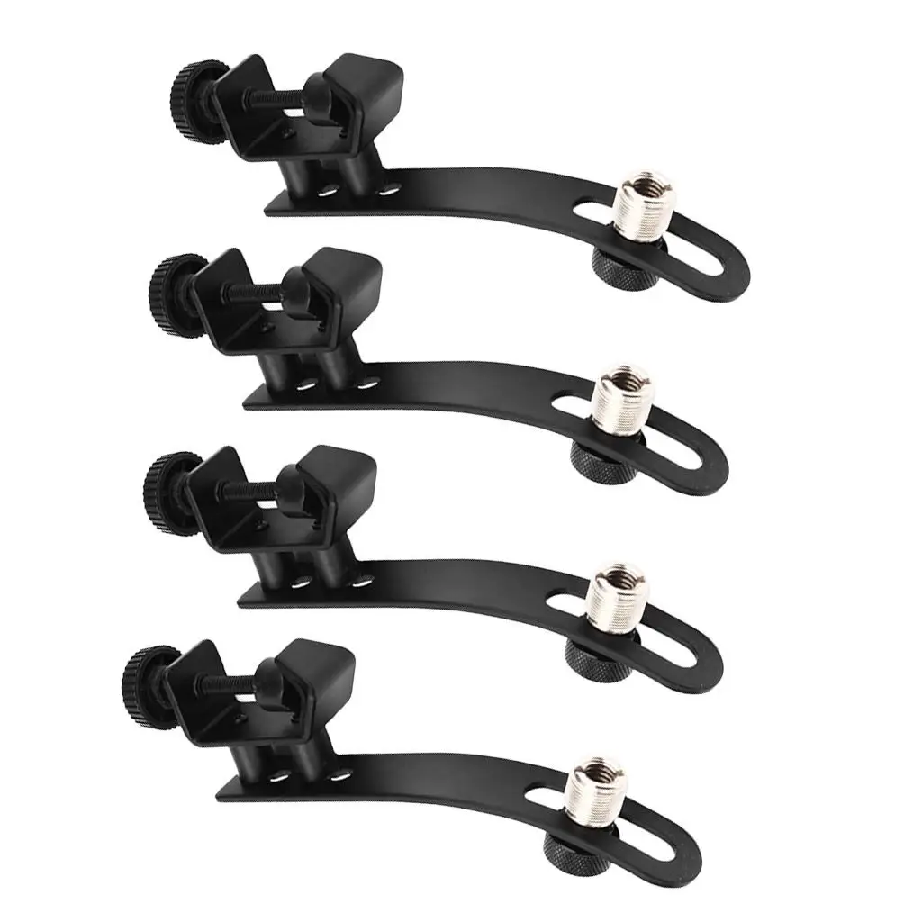 

4 профессиональных ударопрочных микрофонных зажима для крепления на барабаны, черные, для музыкальных инструментов