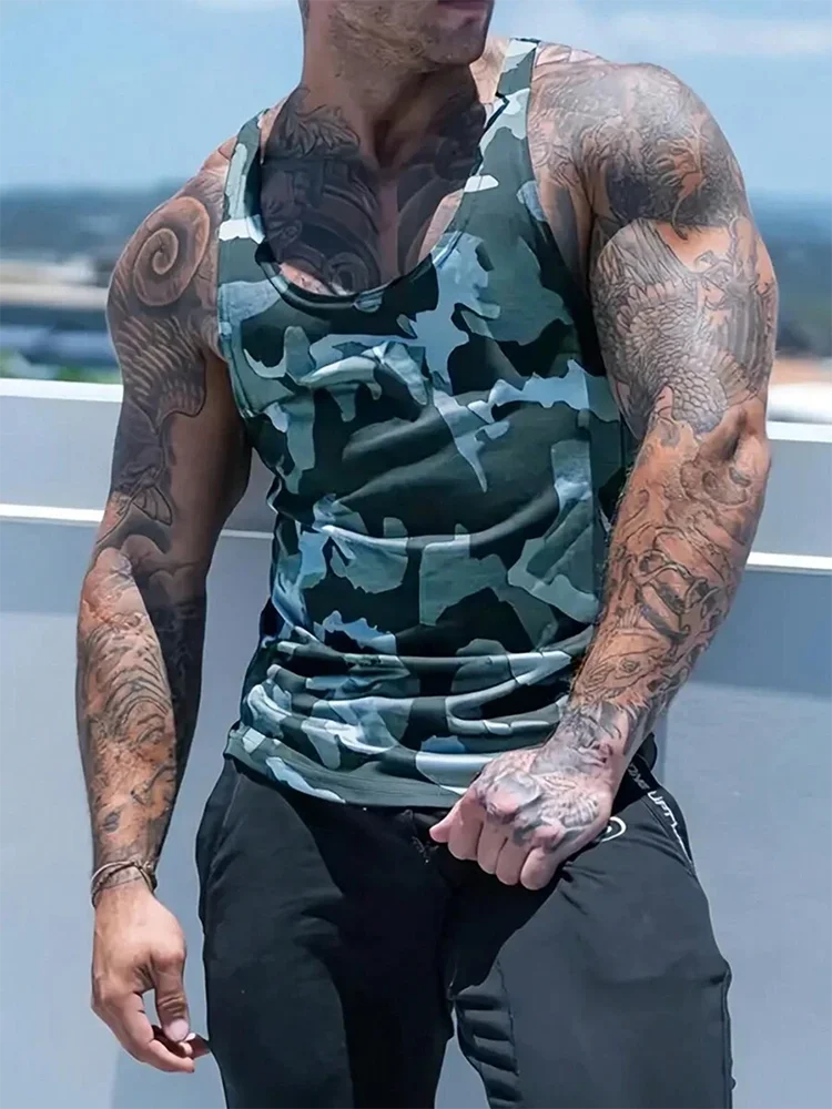 Camo bedrucktes Herren-Tanktop Sommer Herren-Fitness-Tanktop Outdoor-Sport Atmungsaktives Herren-Tanktop Street Fashion Herren oberteil