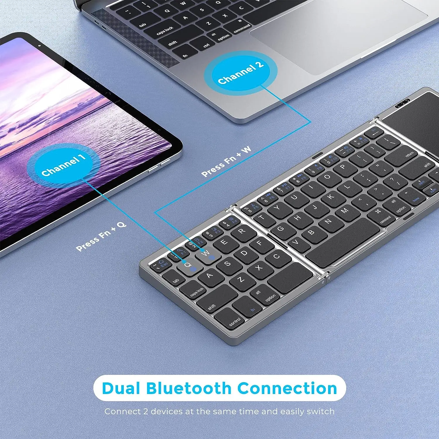 Rog Ally Foldable Bluetooth Keyboard for Travel, Tri-Folding Wireless Portable Keyboard with Touchpad for Rog Ally Game Handheld