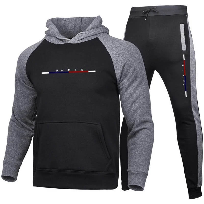 Blank Tracksuit Men\'s Sets Hoodie and Pants High Quality Fashion Graphic Patchwork Outdoor Jogging Sportswear Man Clothing Suit