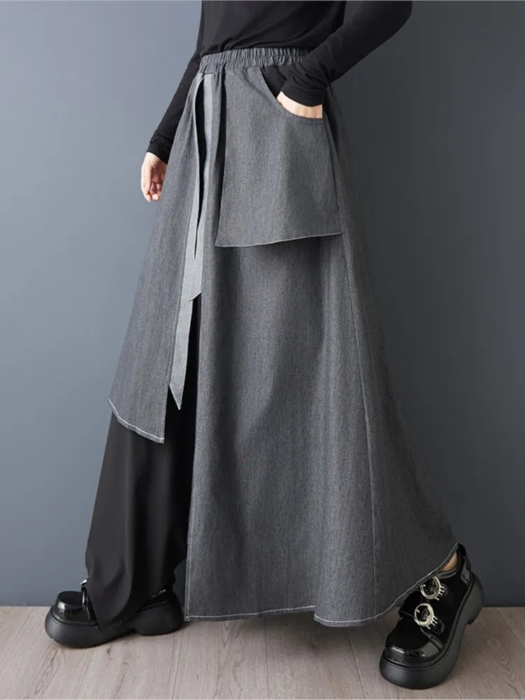 Gonna di jeans midi asimmetrica oversize primaverile Dark Academia Donna Moda patchwork Donna Gonne nere