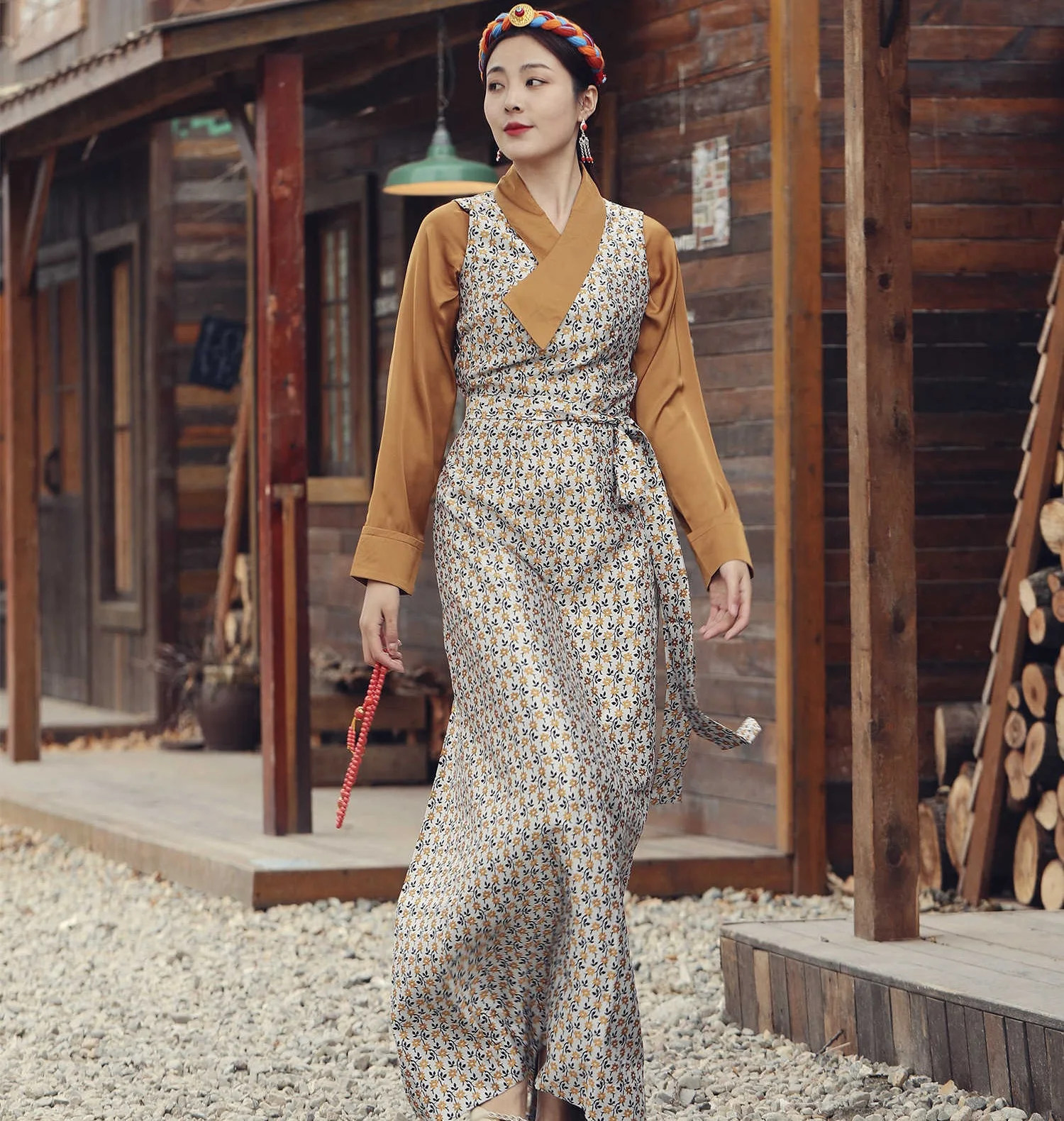 Summer Color Matching Bola Xizang Clothes Tibetan Women's Robe Ethnic Characteristic Clothing Daily Casual Wear Lhasa Gown CT037